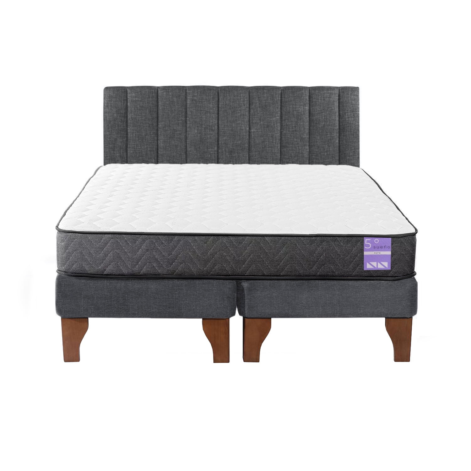5º Sueño - Cama Europea King + Respaldo Tubular Madera Gris