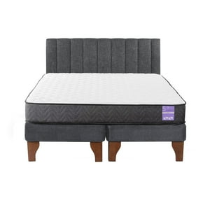5º Sueño - Cama Europea King + Respaldo Tubular Madera Gris