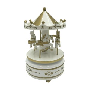 Magideal - Caja De Música De Carrusel De Madera Navideña, Decoración Navideña, Caja De Música Multifuncional, Linda Caja De Música De Cuerda Para Decoración Del Blanco