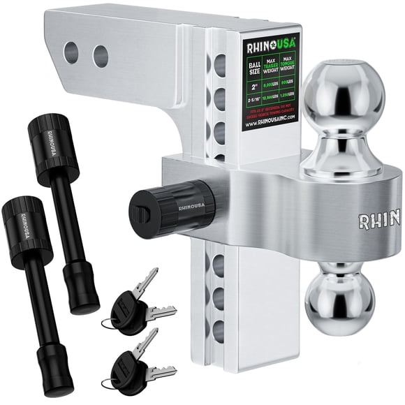 Trailer Hitch Rhino USA, receptor ajustable de 2 pulgadas, plateado