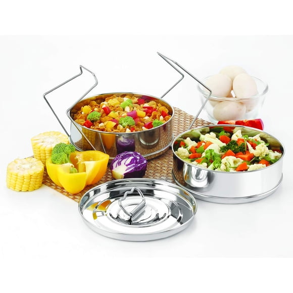 Juego de recipientes apilables de acero inoxidable LNM Steamer 3QT para olla a presión, 16 x 16 x 10 cm