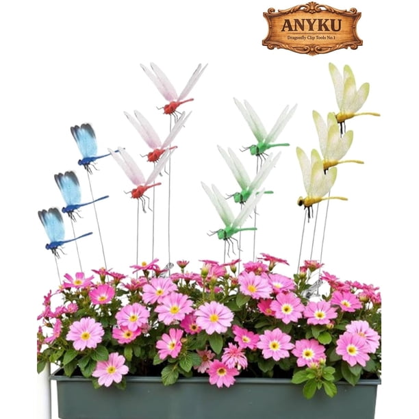 Clips libélula repelente insectos 3D decoración jardín exterior falsas sombrero jardín 12 uds