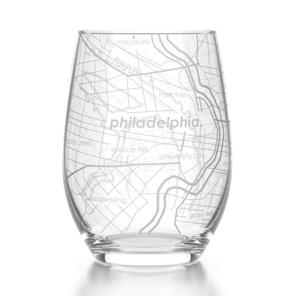 Copa de vino Well Told mapa de Filadelfia 444 ml transparente