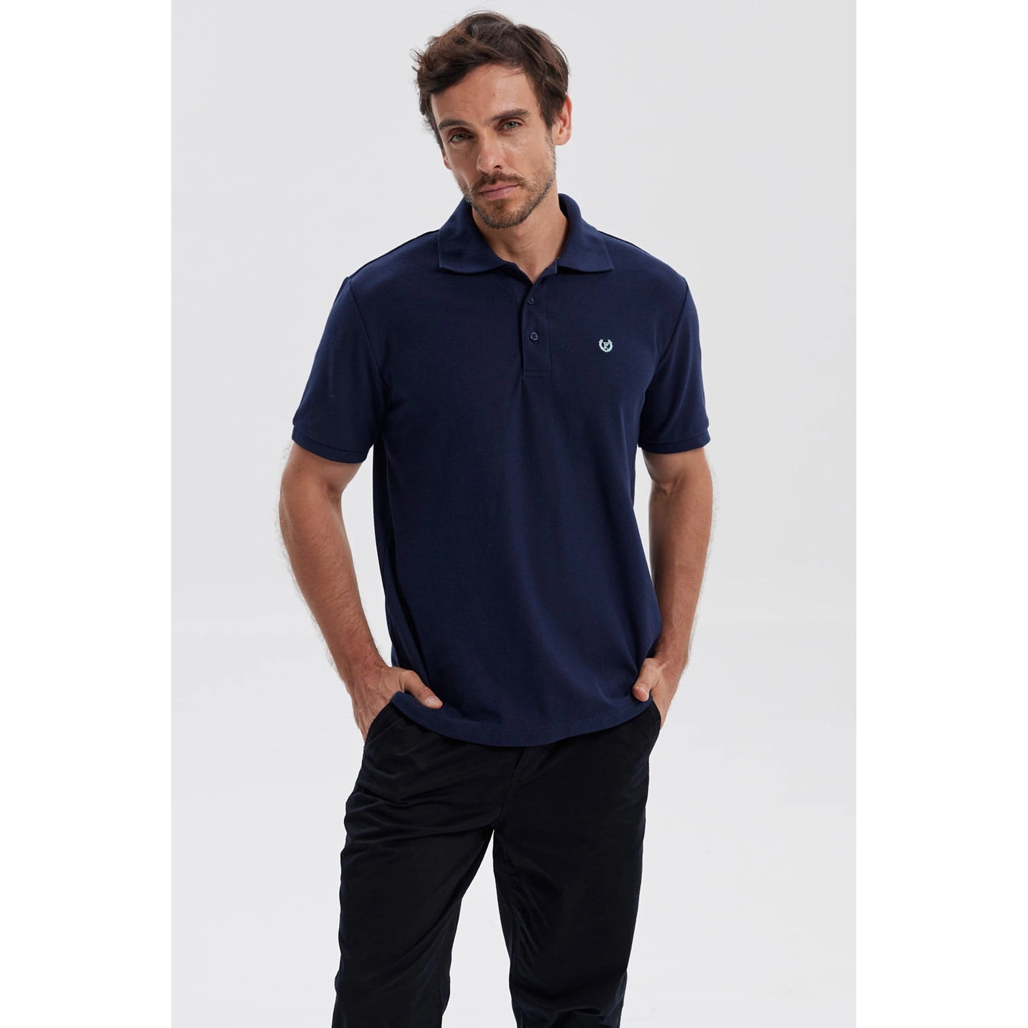 Fashionspark - Polera Hombre Piqué Básica Lisa Azul Marino