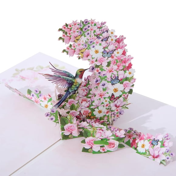 Tarjeta de felicitación 3D desplegable con diseño de colibríes para mujer