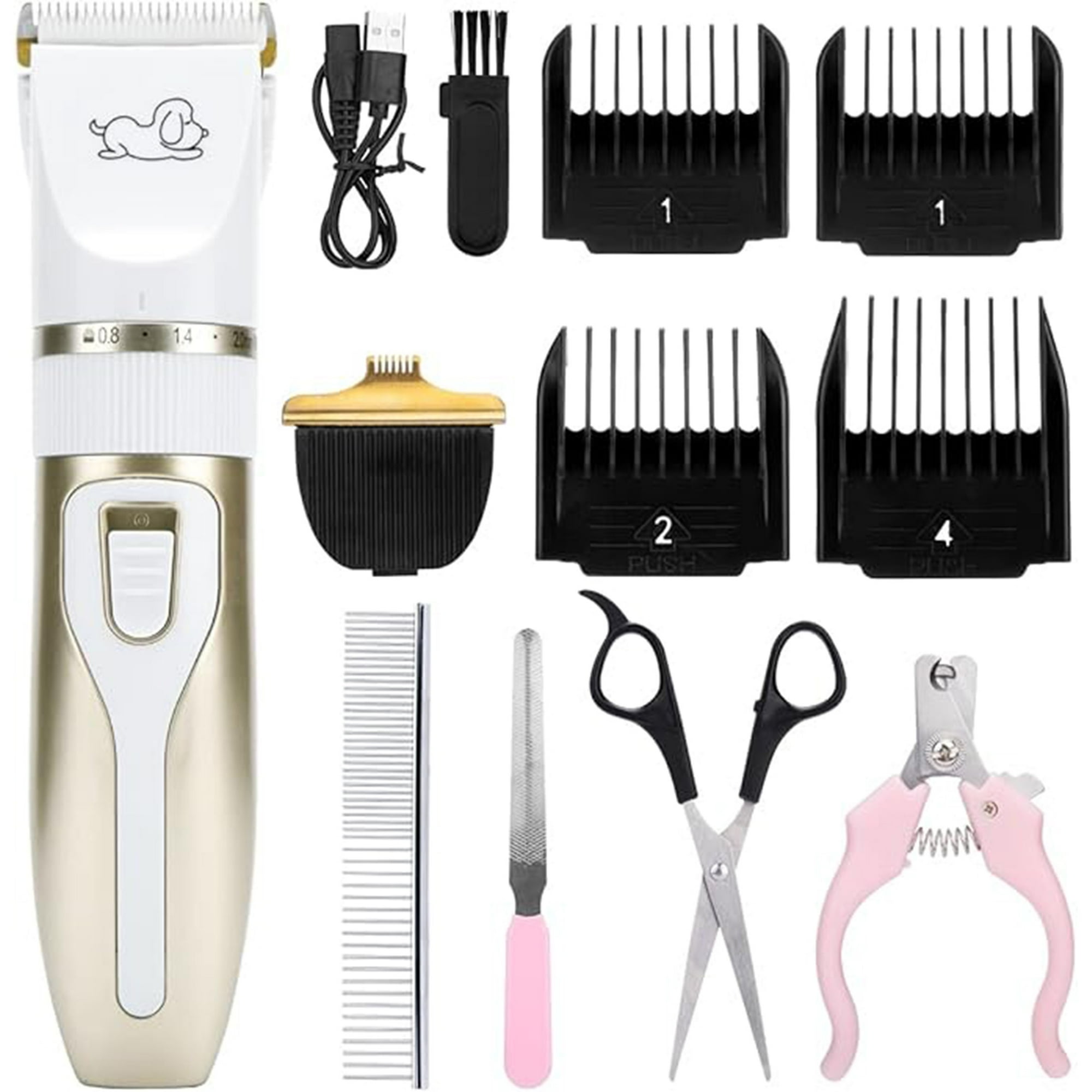 Veat00l - Cortapelos Eléctrico Para Mascotas, Recargable Por Usb, Juego De Cortapelos Eléctrico Multifuncional Para Mascotas, Lavable, Funcionamiento Con Bajo Decibelio