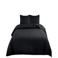 Genérico - Quilt Cubrecama De Verano Con Pompones 2 Plazas Negro