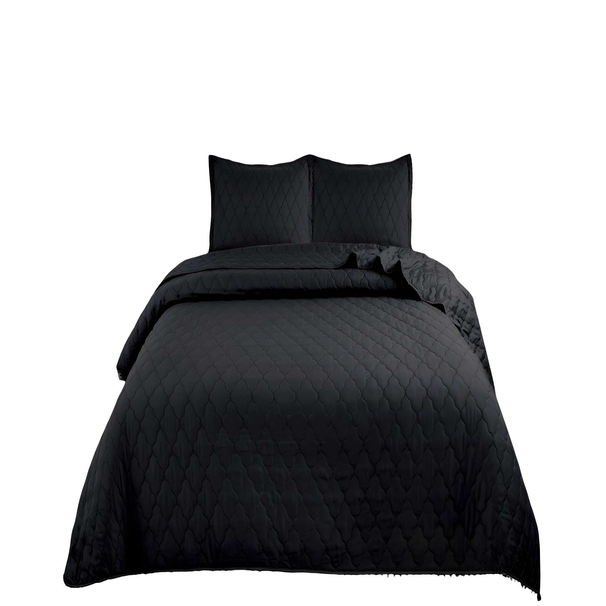 Genérico - Cubrecama Quilt De Verano Con Pompones King Negro