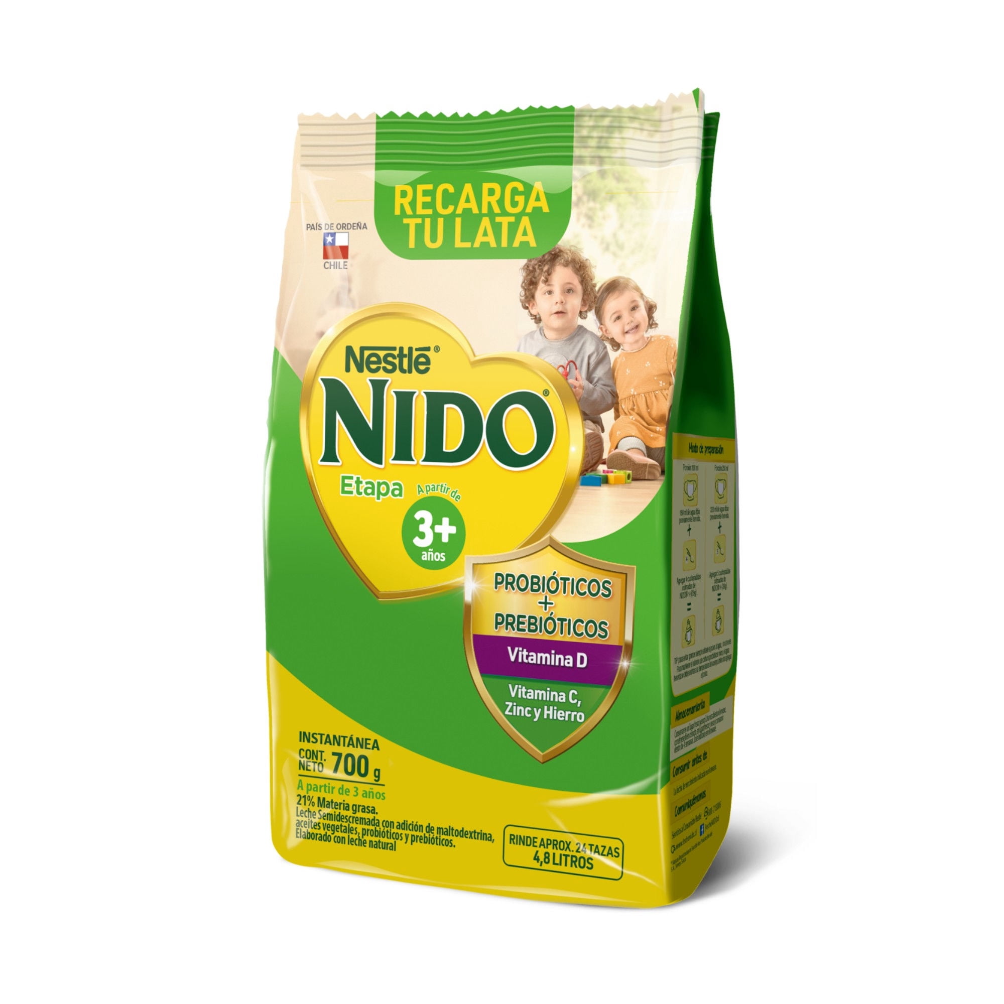 Leche En Polvo Semidescremada Etapa 3+ Bolsa 700 g Nido