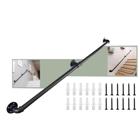 Pasamanos De Tubo Negro Escaleras Soportes De 1.8m + Tornillos