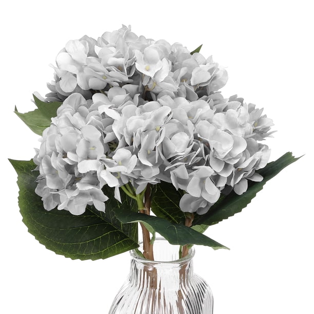 Uxcell Hortensias Artificiales, 3PCS Flores Falsas de Hortensia Artificiales de Seda Falsa, Gris