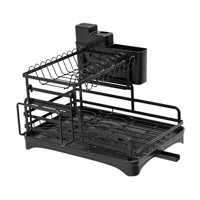 Magideal - Escurridor De Platos De 2 Niveles, Escurridor De Fregadero Portátil Con Tubo De Drenaje Retráctil, Escurridor De Platos, Escurridor De Utensilios Para Negro