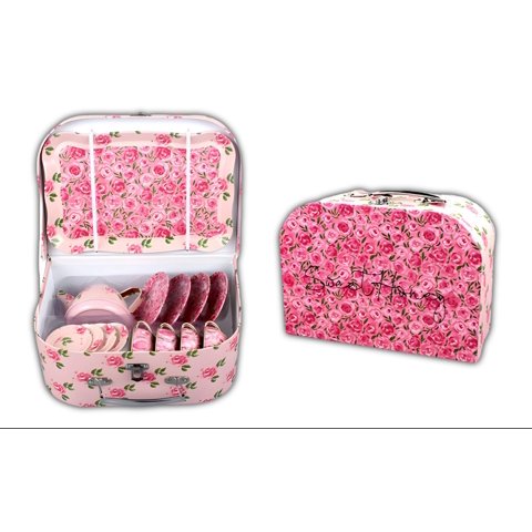 Genérico - Juego De Tacitas Teteras Platitos Metalicos Caja Regalo Rosa