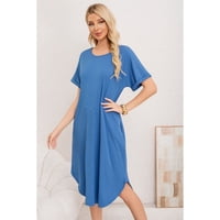 Likeshop - Vestido Midi Mujer Casual Cuello Redondo Bolsillos Colores 3377
