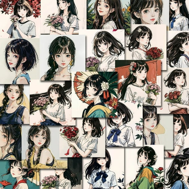 54pcs Retro Girl Head Portrait Album Stickers - DIY Washi Scrapbooking ...