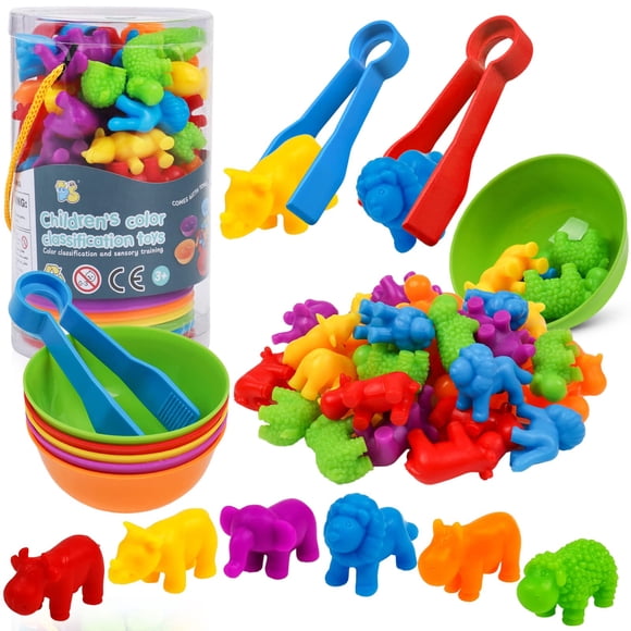 Juegos de combinar juguetes para contar animales con cuencos de clasificación para niños