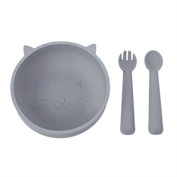 3pcs Cat Design Baby Bowls With Suction + Spoon & Fork - BPA Free, Unbreakable Self-Feeding Utensils For Babies Learning To Eat - TYRY.HU