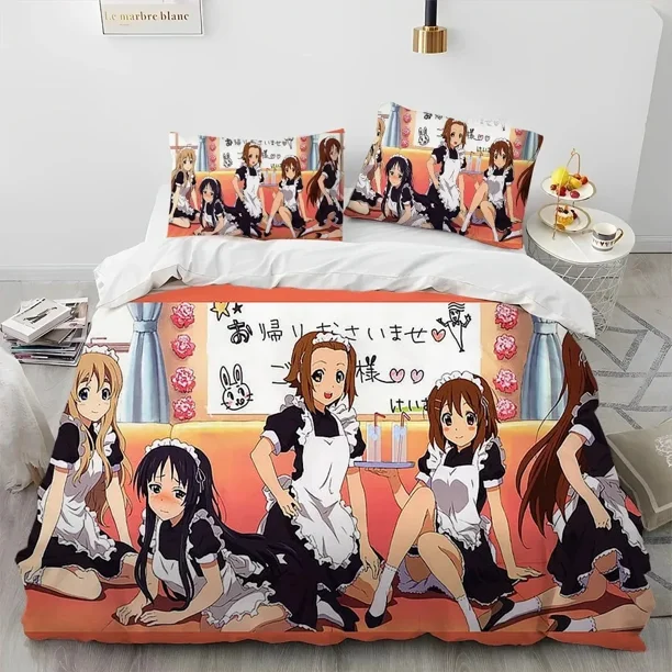 K-ON Kawaii Girls Bedding Set Boys Girls Duvet Cover Pillowcase Bed boys Adult Home Textileextile Bed Sheets