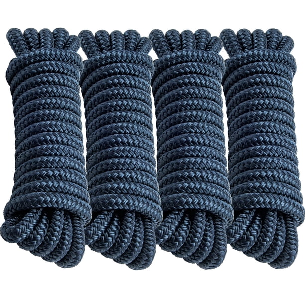 Cuerdas para amarre de embarcación PropelTech, paquete de 4, 1/2" x 15', nylon azul marino