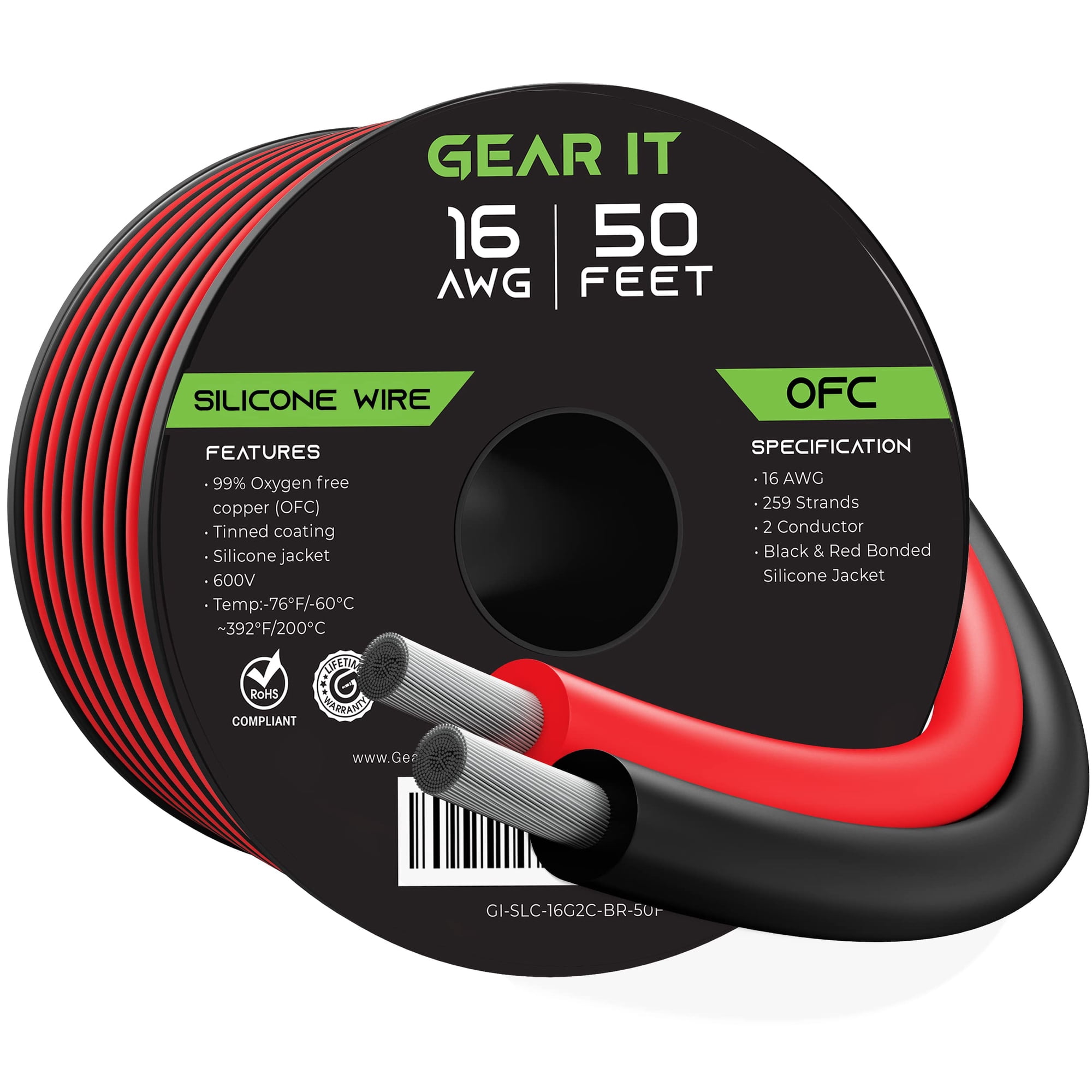 Cable Gearit De Silicona 16 Awg 15 M 600v Negro/rojo