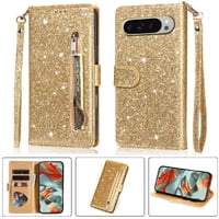 Funda Para Foxdock Elegante Funda Google Pixel 9 Pro Xl Glitter Con Cremallera-Ideal Para El Uso Diario