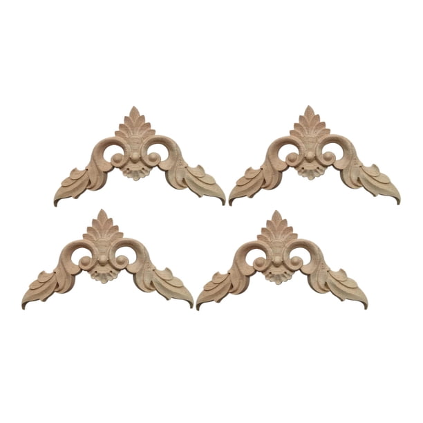4x apliques de madera para esquinas, adornos sin pintar, diseño de flores, marco DIY, apliques de madera para espejo, armario, armario, cajón de pared 8cmx8cmx0.8cm