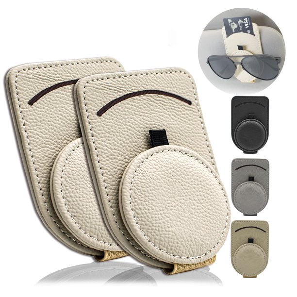 Soporte para gafas de sol Sufilux para visera de coche, piel, color beige (2 unidades)
