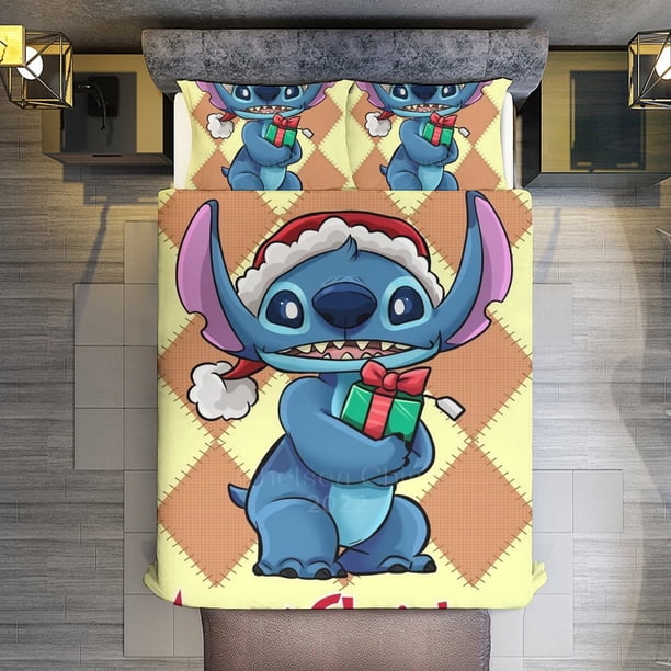 Merry Christmas Stitch 3 Pieces Duvet Cover Set Full Size Super Soft Fade Resistant Microfiber