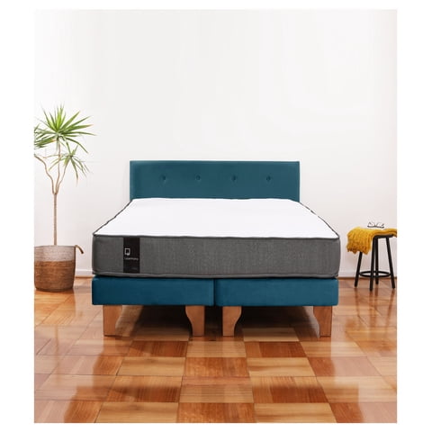 Latam Home - Cama Europea Zen Best 2 Plazas Colchon Resortes Base Dividida + Respaldo Tela Azul