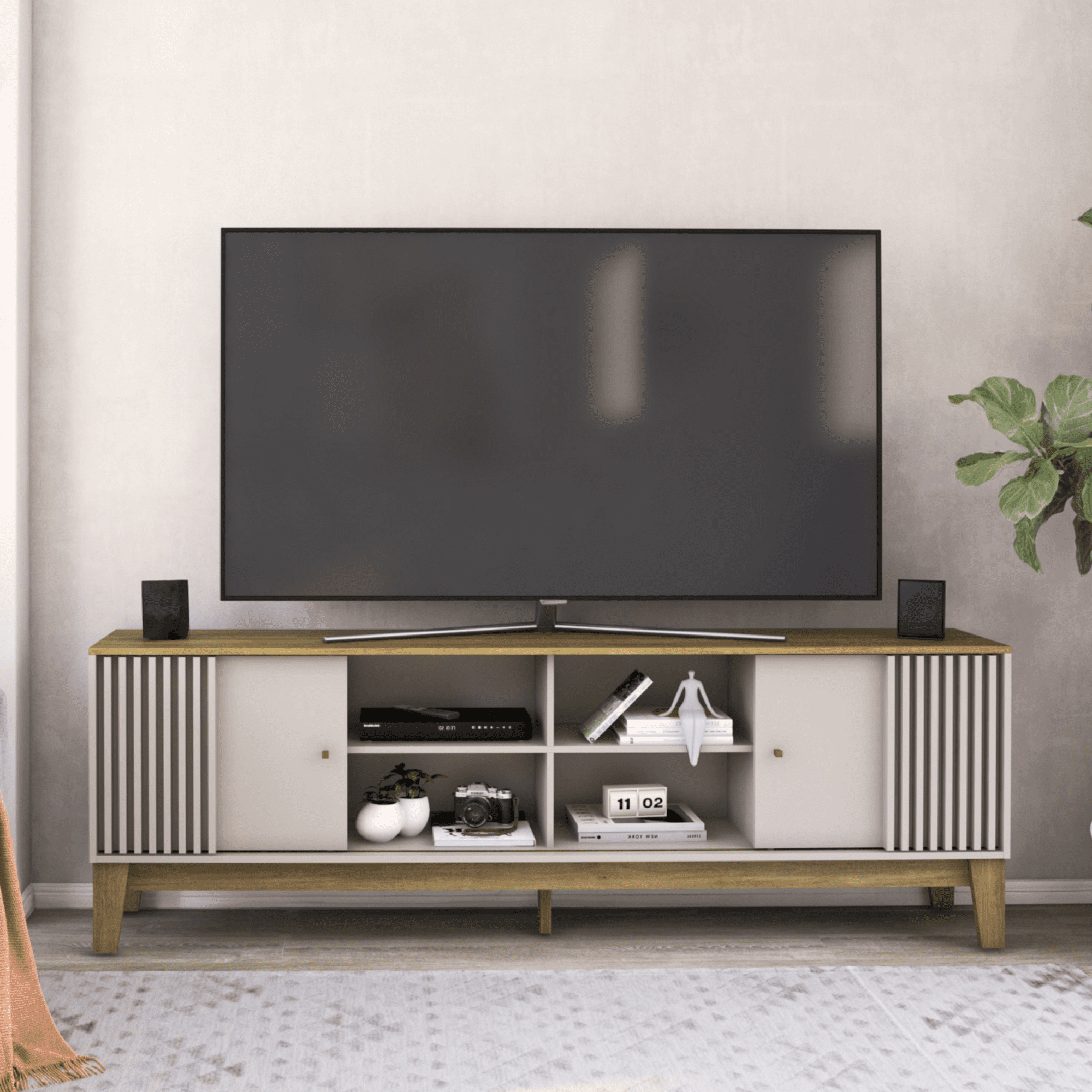 Exit - Rack Tv Hasta 80 Pulgadas Florencia Nogal Beige 2 Metros