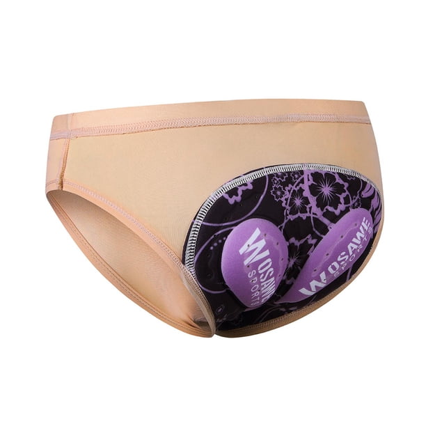 Ropa Interior de Ciclismo para Mujer, Calzoncillos para Bicicleta, Ropa Interior Ligera Y Cómoda, Pantalones Cortos Acolchados 3D para Mujer, Pantalon Beige y morado
