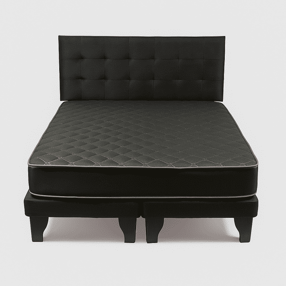 Cama Europea Espumix New Basic Black 2 Plazas + Respaldo punto
