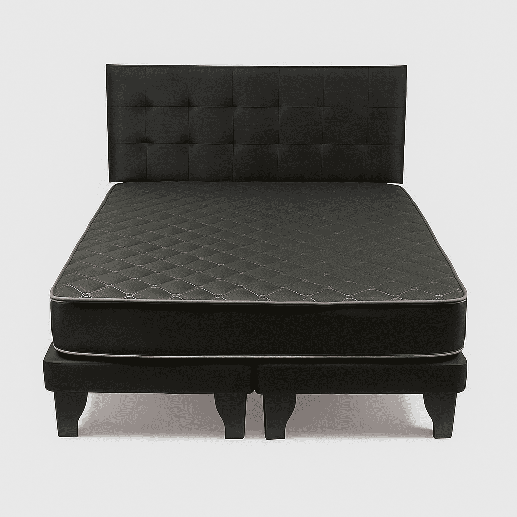 Cama Europea Espumix New Basic Black 2 Plazas + Respaldo Punto