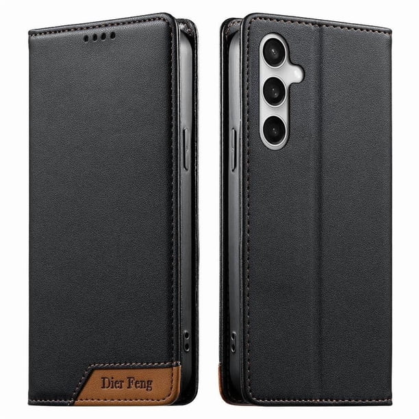Funda Tipo Cartera de Cuero Sintético para Samsung Galaxy S25 FE Bloqueo RFID, con Ranuras para Tarjetas y Bolsillo para Efectivo, Cierre Magnético Fuerte Negro