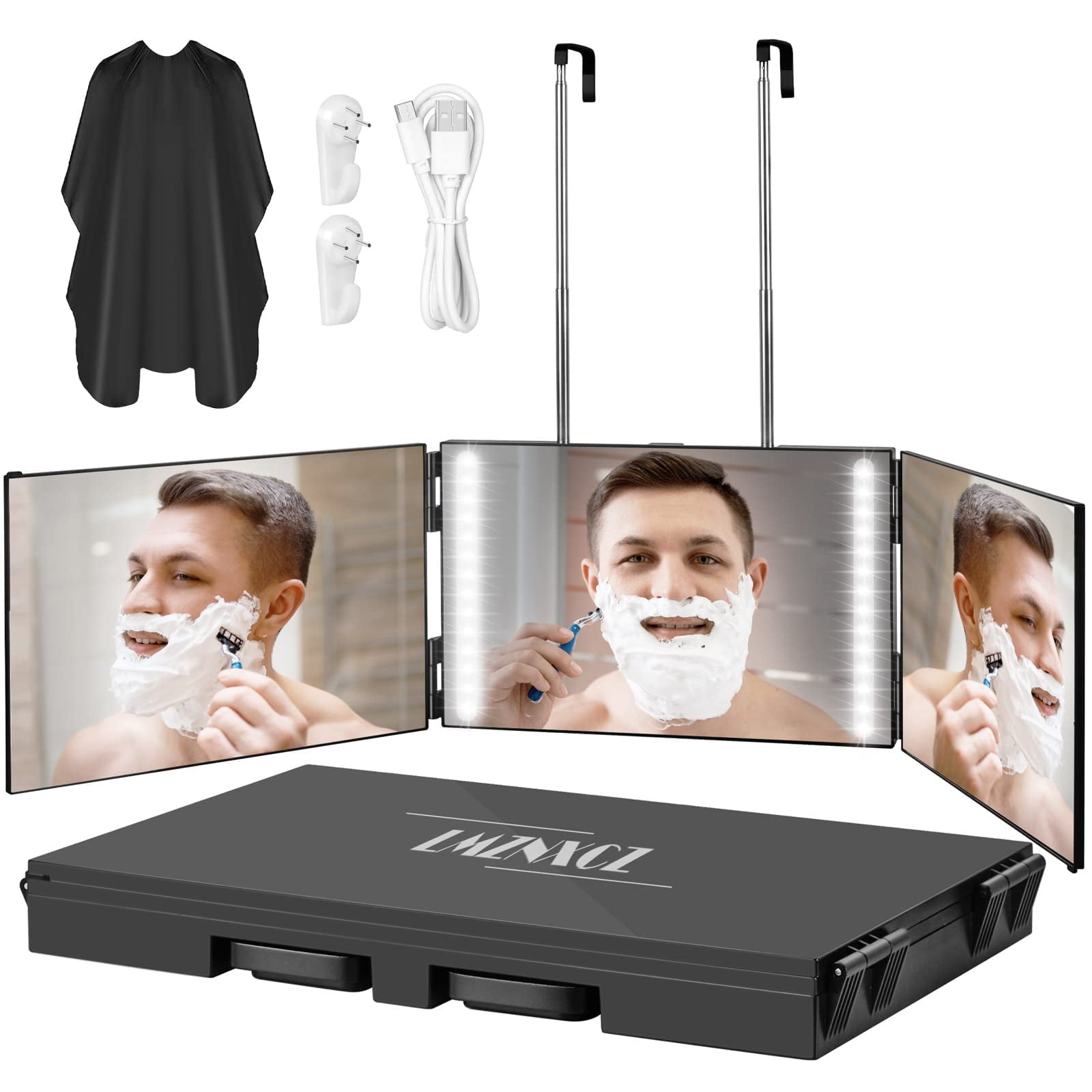 Espejo De 3 Vías Lmznxcz Con Luces Led Para Autocortarse El Pelo