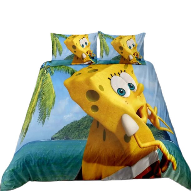 Cartoon 3d SpongeBobed Bedding Set,Sponge-bob print Duvet Cover,Patricks Squidwards Quilt Cover Pillowcase Bed Set For children