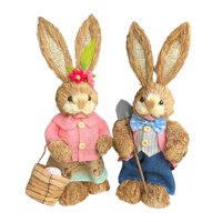 Magideal - 2 Piezas De Conejo De Pascua, Figuras De Paja, Decoración De Altura De 13,8 Pulgadas Para Salas De Estar, Jardines, Patios, Exquisita Artesanía Vívida Estilo G