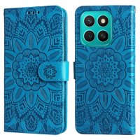 Funda Tipo Cartera Foxdock Para Honor X8C , Diseño Girasol En Relieve, Cuero Pu, Cierre Magnético, Soporte Y Tarjetero