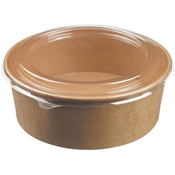 Bowl Kraft con Tapa Transparente 1000 cc Pack x50 Unidades Envase Biodegradable