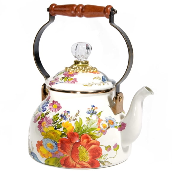 Hervidor de té MACKENZIE-CHILDS Esmalte Flower Market 2.0 L blanco