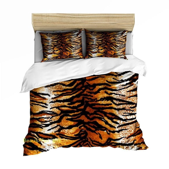 Animal Tiger Print Quilt Duvet Cover Set Bedclothes Queen Doona Cover3-Piece Bedding Set