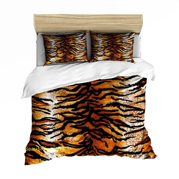 Animal Tiger Print Quilt Duvet Cover Set Bedclothes Queen Doona Cover3-Piece Bedding Set