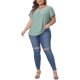 thumbnail image 2 of Agnes Orinda Blusas Casuales de Talla Grande para Mujer con Cuello Redondo con Abertura, Mangas de Pétalo y Pliegues 4X Verde, 2 of 5