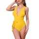 thumbnail image 1 of INSPIRE CHIC Monokini de Mujer con Escote en V Profundo, Cruzado con Cordones, Control de Abdomen, Corte Alto, Traje de Baño de Una Pieza, Talla X-Small, Amarillo, 1 of 5