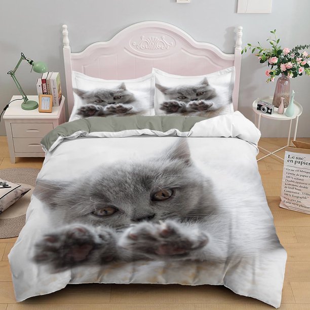 v2012 Bed Sheets Bedding Sets Red Duvet Quilt Cover Set Comforter Bed Linen Pillowcase King Queen *cm Size Pet Cat Design for Boys Girls 3-Piece Bedding Set (1 Duvet Cover + 2 Pillow Shams) Bed Sheets