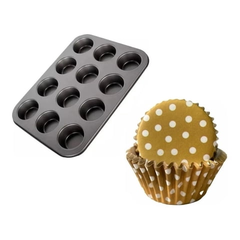 Genérico - Molde 12 Cupcakes + 100 Capsula Para Hornear Lunares 8Cm