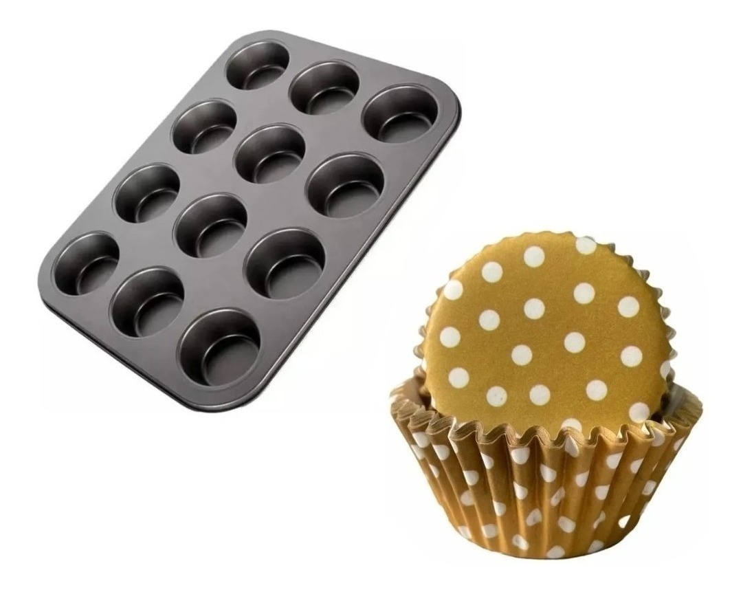 Genérico - Molde 12 Cupcakes + 100 Capsula Para Hornear Lunares 8Cm