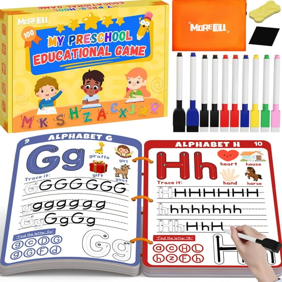 Cuaderno de trabajo de aprendizaje preescolar MORECOLL con 62 páginas reutilizables