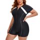 thumbnail image 4 of Agnes Orinda Traje de baño de una pieza para mujer de talla grande, traje de surf con pierna corta, manga corta, media cremallera, traje de baño para vacaciones en la playa, 3X negro blanco, 4 of 9