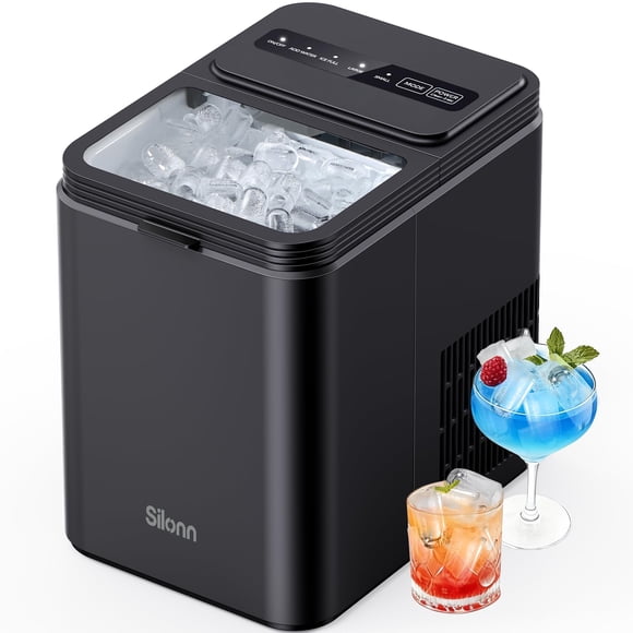 Máquina de hielo portátil Silonn de 26,5 lb/24 h con 2 tamaños de cubitos